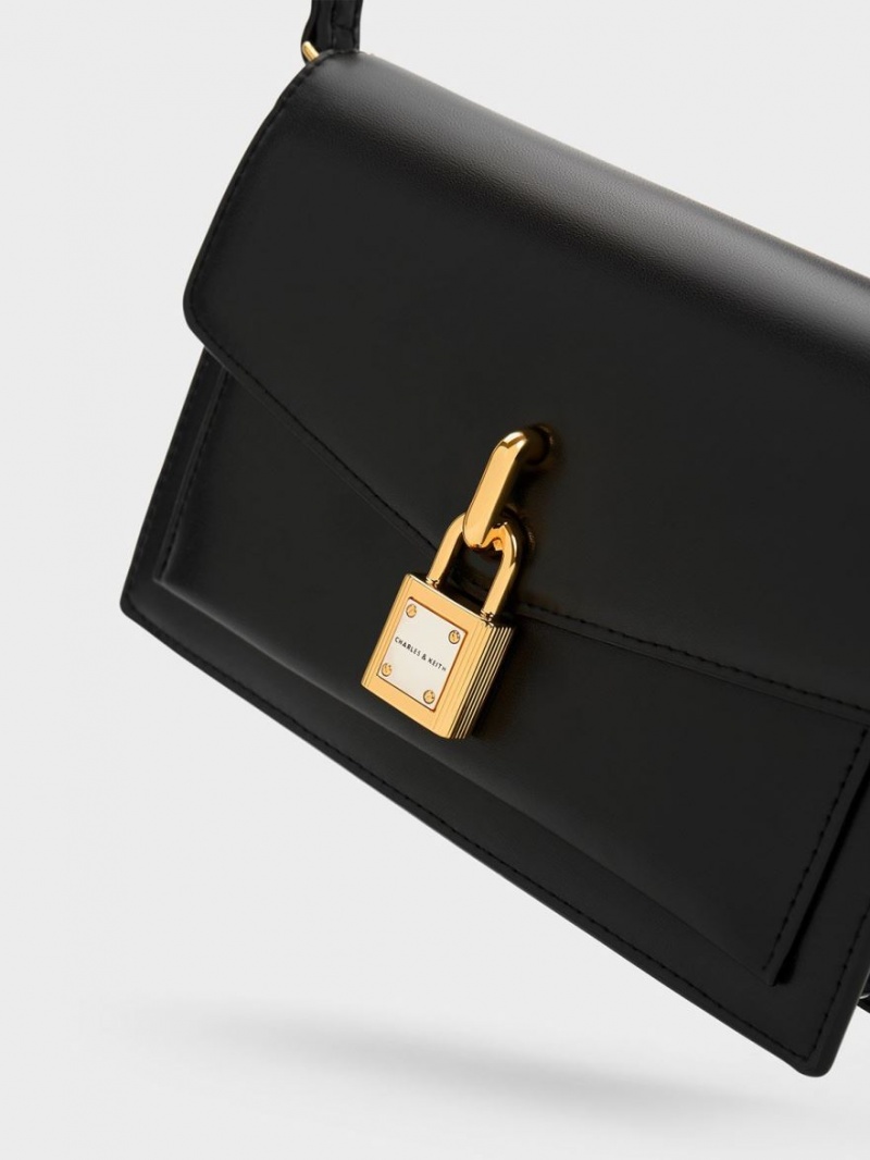 Geanta Crossbody Charles & Keith Padlock Envelope Negrii | 340THXYKD