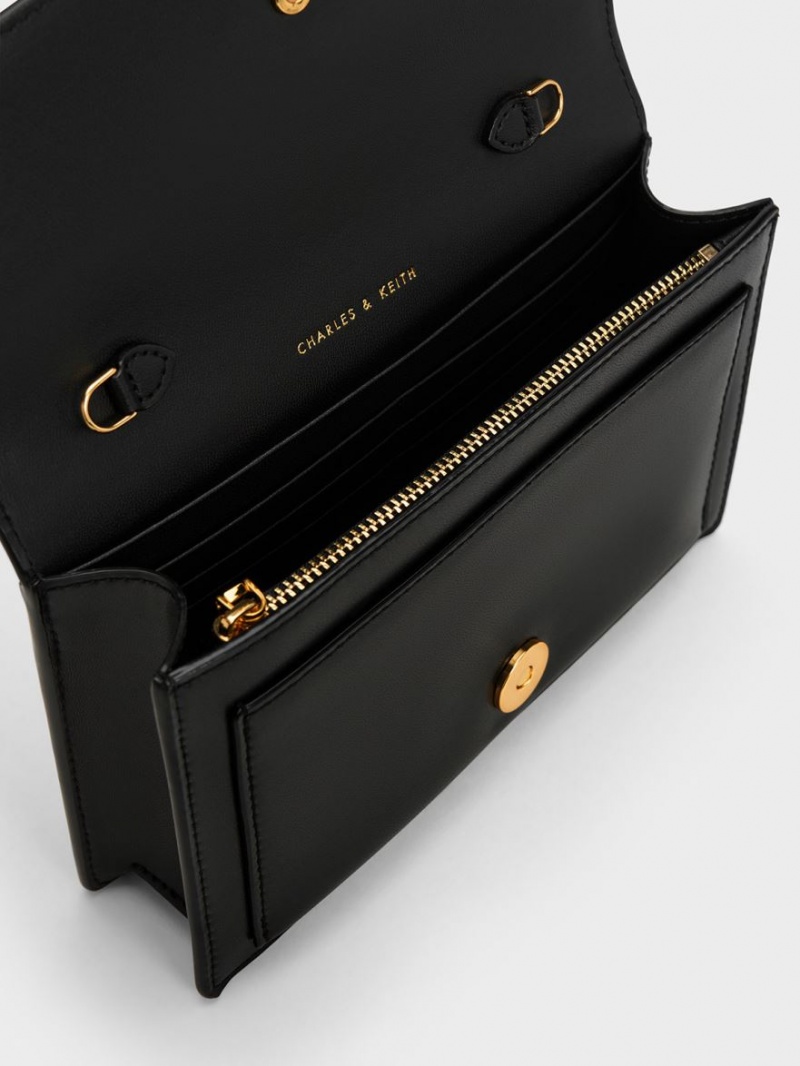 Geanta Crossbody Charles & Keith Padlock Envelope Negrii | 340THXYKD