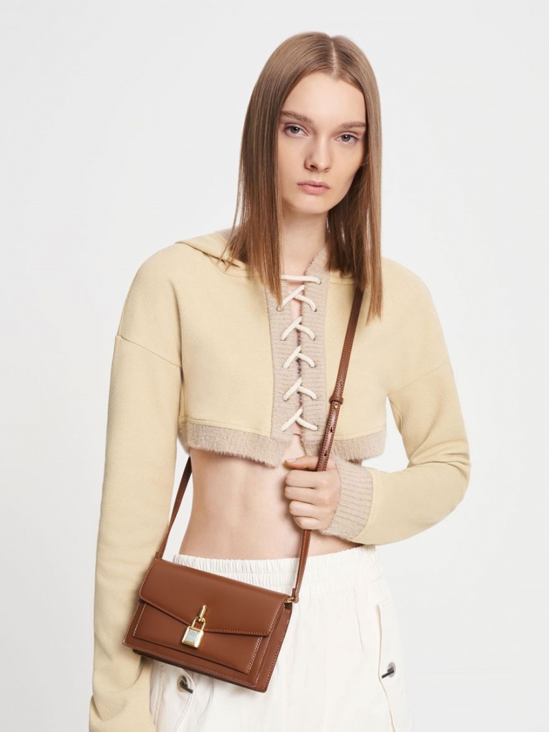 Geanta Crossbody Charles & Keith Padlock Envelope Ciocolata | 395AQNHZT