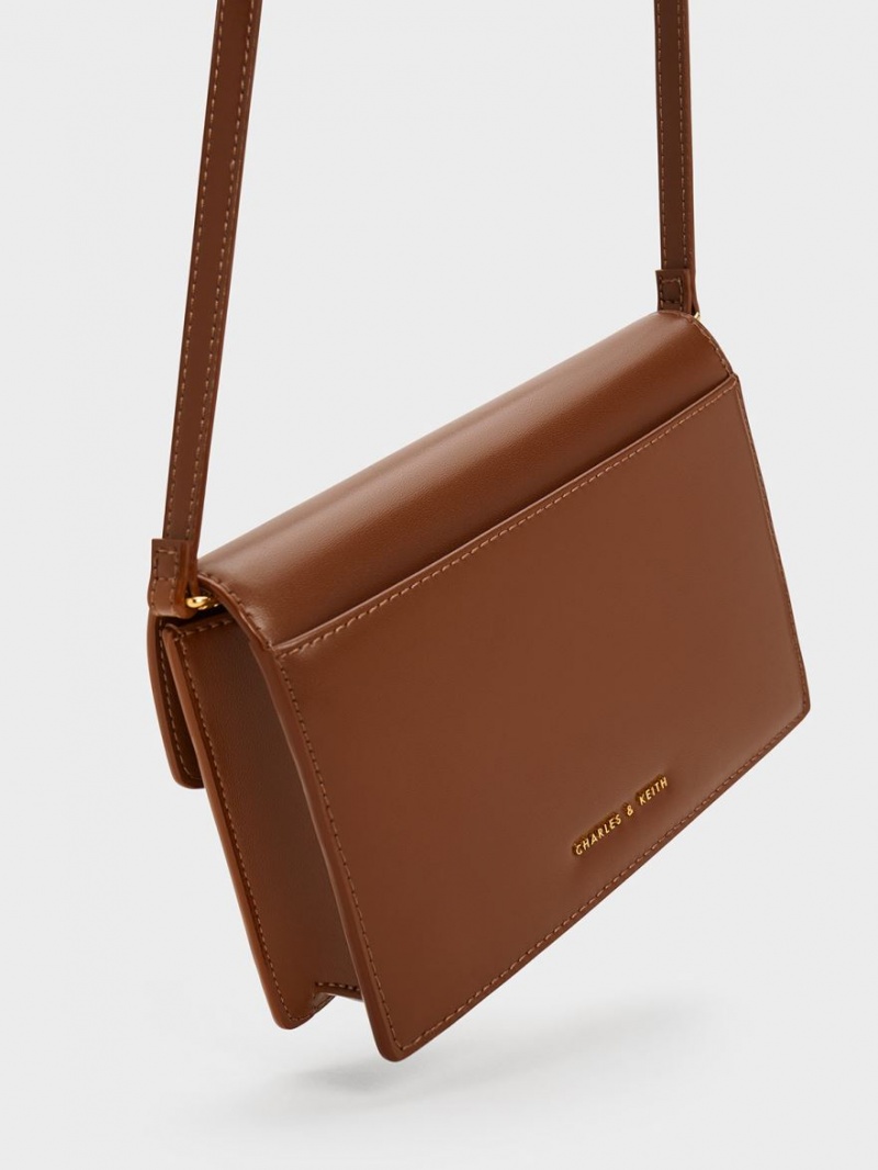 Geanta Crossbody Charles & Keith Padlock Envelope Ciocolata | 395AQNHZT