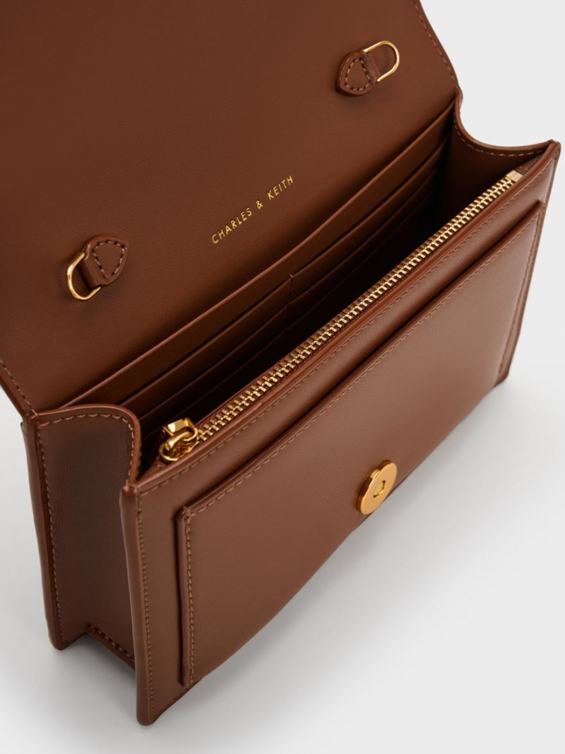Geanta Crossbody Charles & Keith Padlock Envelope Ciocolata | 395AQNHZT