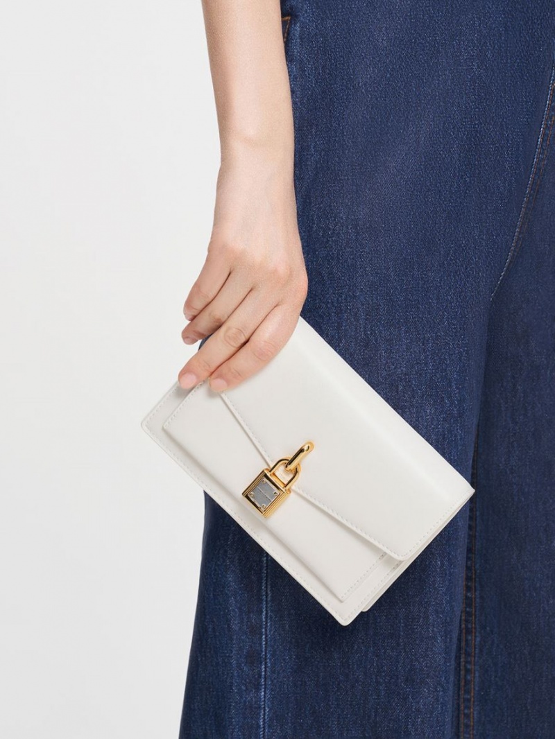 Geanta Crossbody Charles & Keith Padlock Envelope Albi | 947HVJQIO