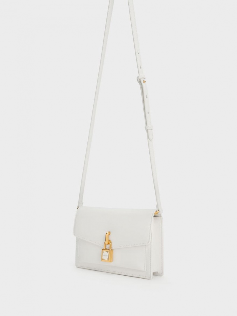 Geanta Crossbody Charles & Keith Padlock Envelope Albi | 947HVJQIO