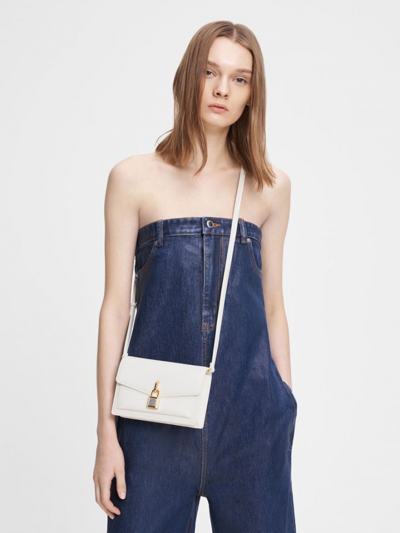 Geanta Crossbody Charles & Keith Padlock Envelope Albi | 947HVJQIO