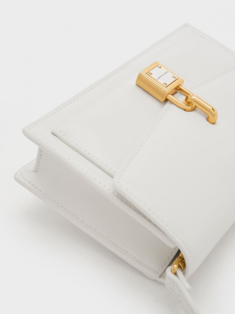 Geanta Crossbody Charles & Keith Padlock Envelope Albi | 947HVJQIO