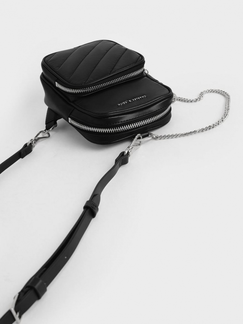 Geanta Crossbody Charles & Keith Panelled Elongated Negrii | 870CLPQDA