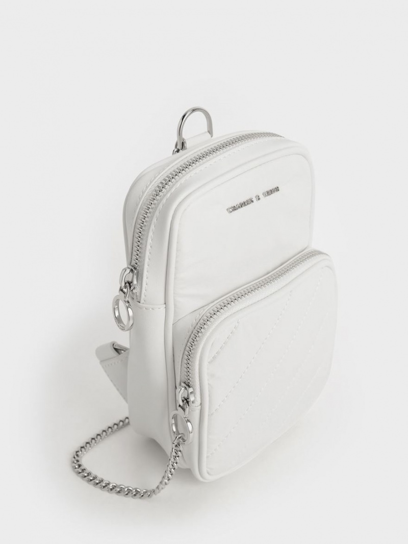 Geanta Crossbody Charles & Keith Panelled Elongated Albi | 075SMFVIE