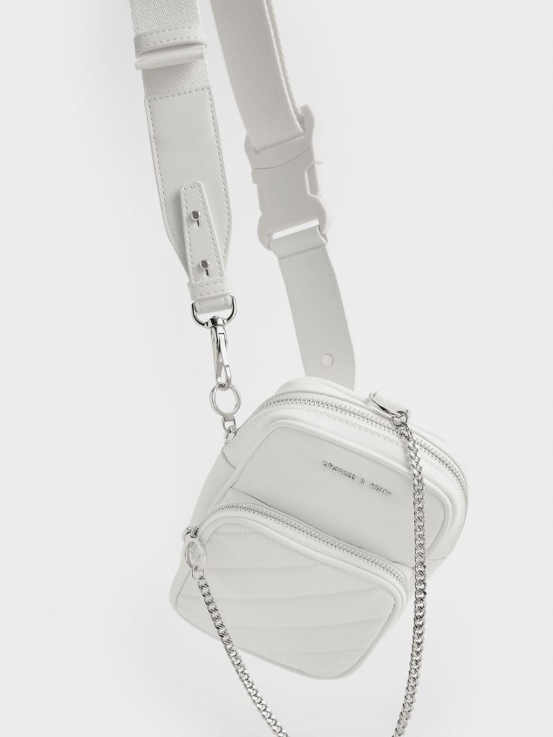 Geanta Crossbody Charles & Keith Panelled Elongated Albi | 075SMFVIE