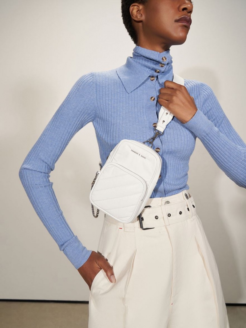 Geanta Crossbody Charles & Keith Panelled Elongated Albi | 075SMFVIE