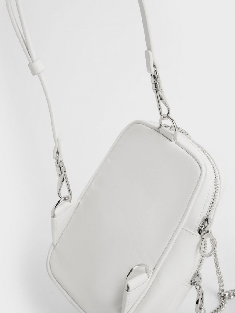 Geanta Crossbody Charles & Keith Panelled Elongated Albi | 075SMFVIE
