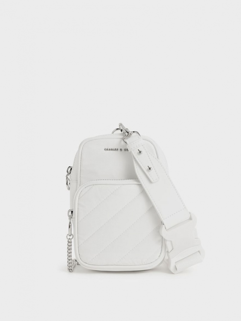 Geanta Crossbody Charles & Keith Panelled Elongated Albi | 075SMFVIE