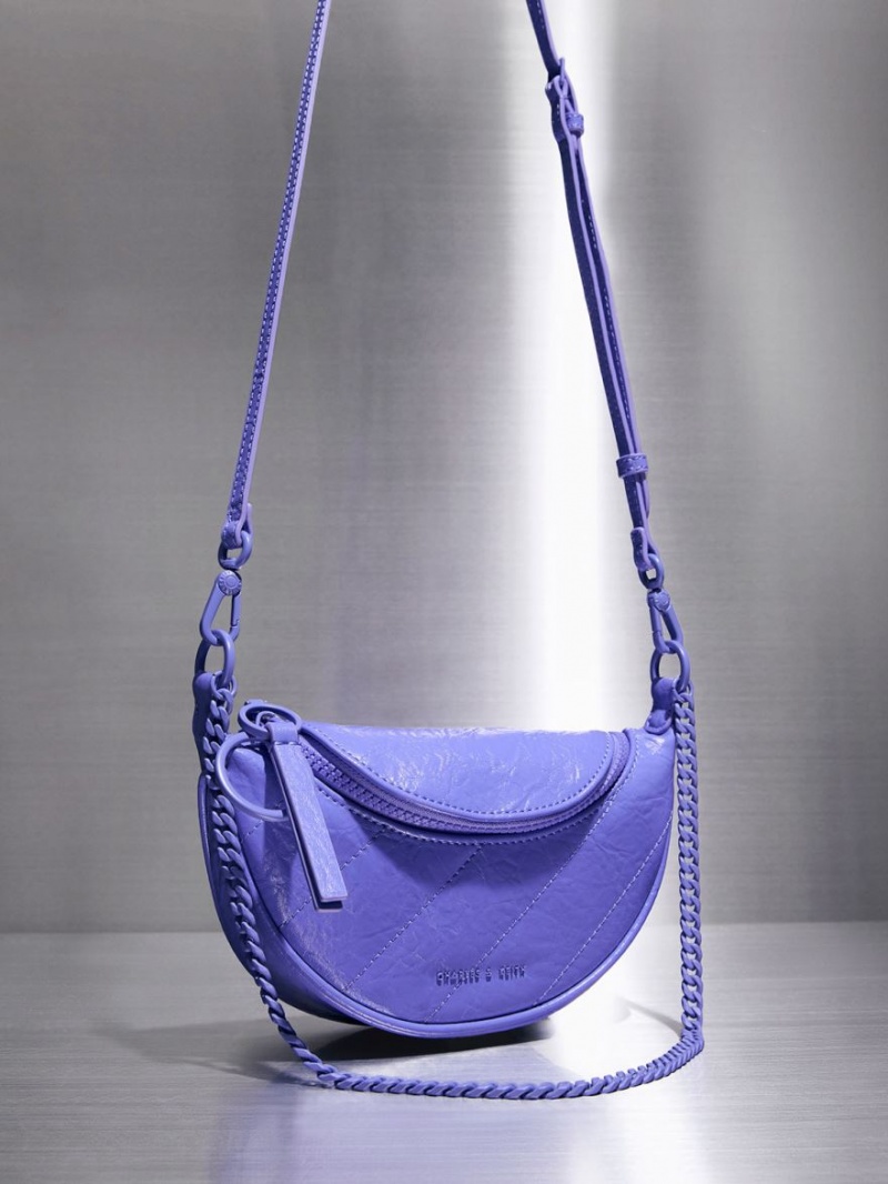 Geanta Crossbody Charles & Keith Philomena Half-Moon Violet | 437WMVJXG