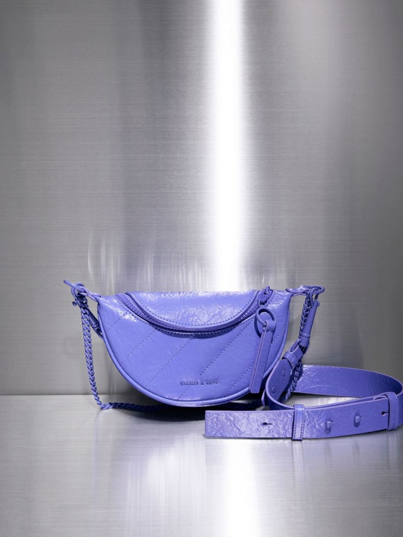 Geanta Crossbody Charles & Keith Philomena Half-Moon Violet | 437WMVJXG