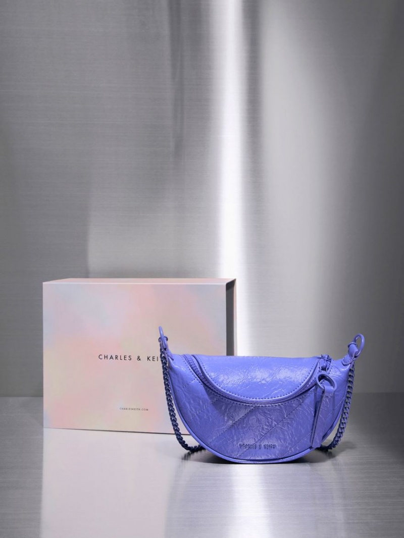 Geanta Crossbody Charles & Keith Philomena Half-Moon Violet | 437WMVJXG