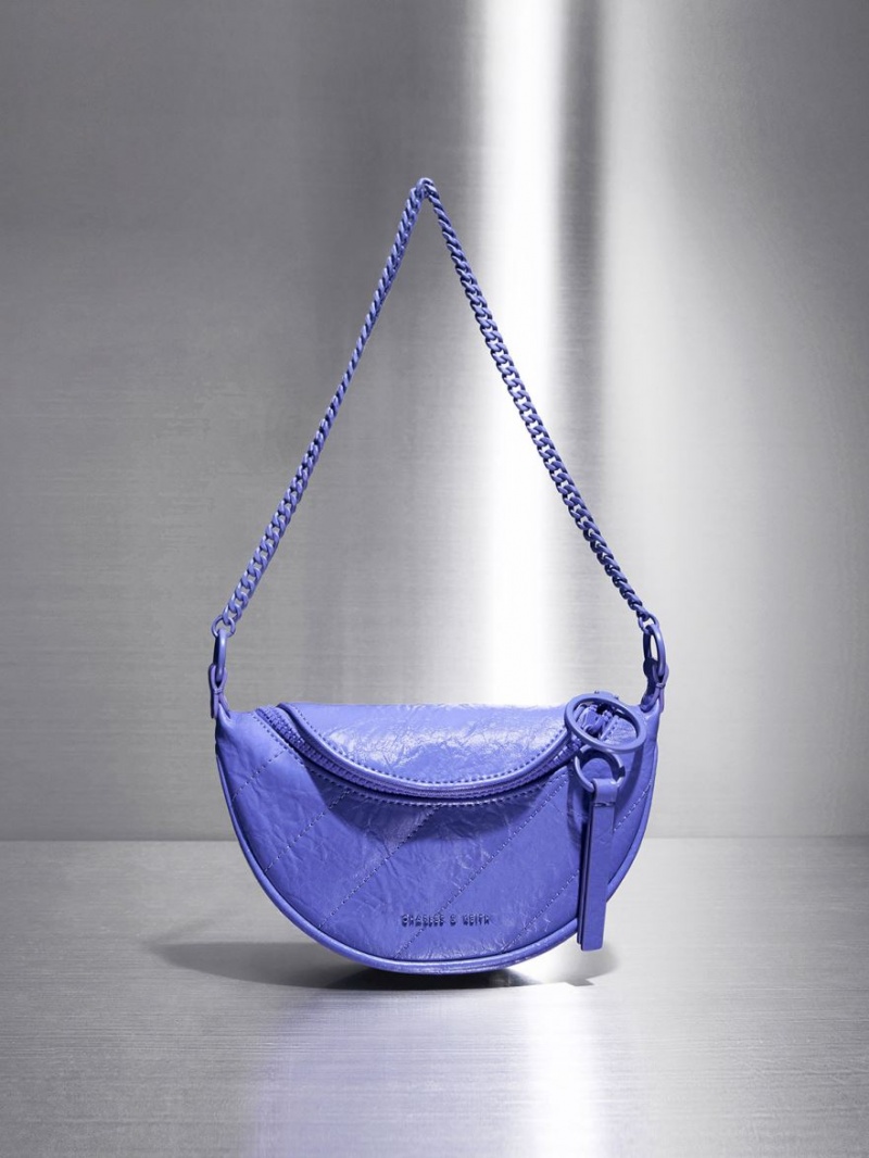 Geanta Crossbody Charles & Keith Philomena Half-Moon Violet | 437WMVJXG