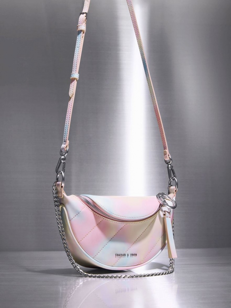 Geanta Crossbody Charles & Keith Philomena Swirl-Print Half-Moon Colorati | 790VFQAGK