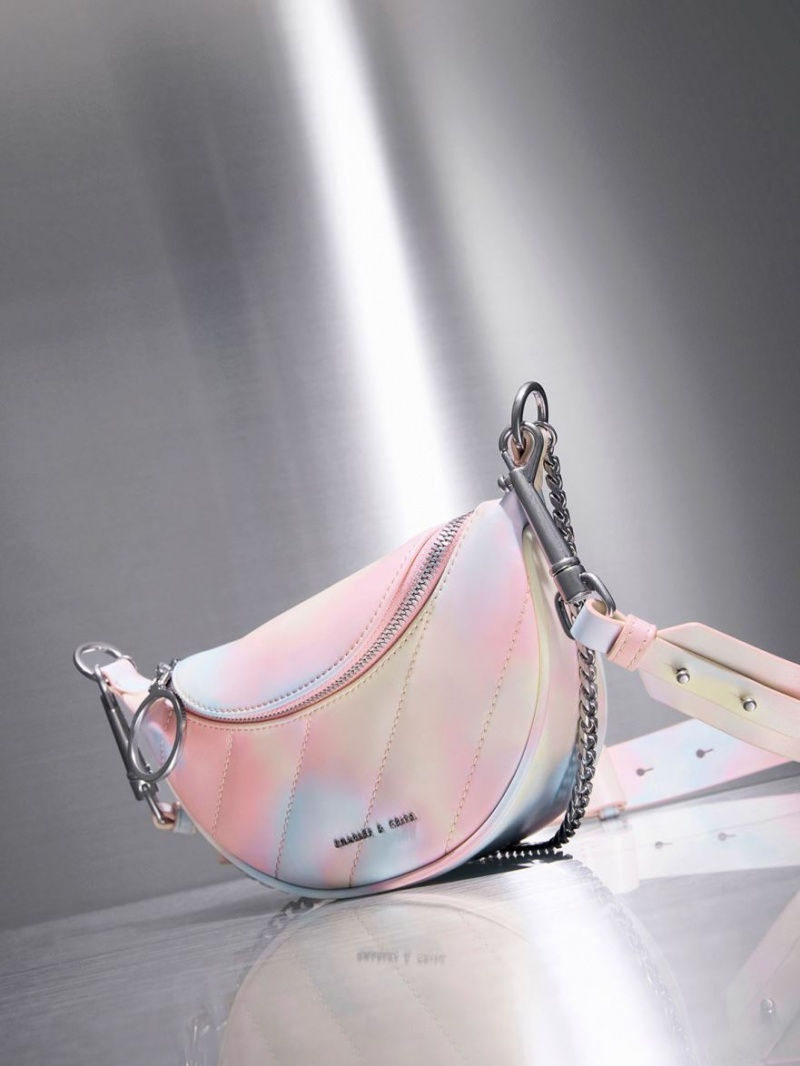 Geanta Crossbody Charles & Keith Philomena Swirl-Print Half-Moon Colorati | 790VFQAGK