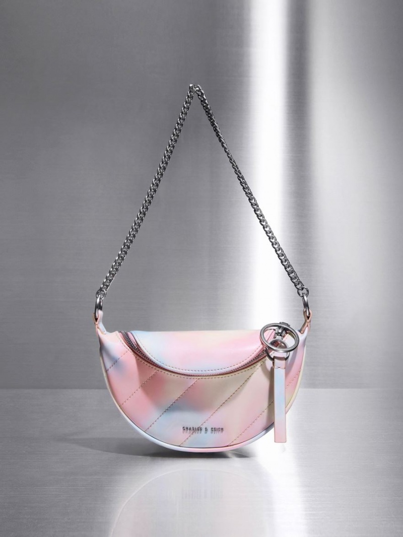 Geanta Crossbody Charles & Keith Philomena Swirl-Print Half-Moon Colorati | 790VFQAGK
