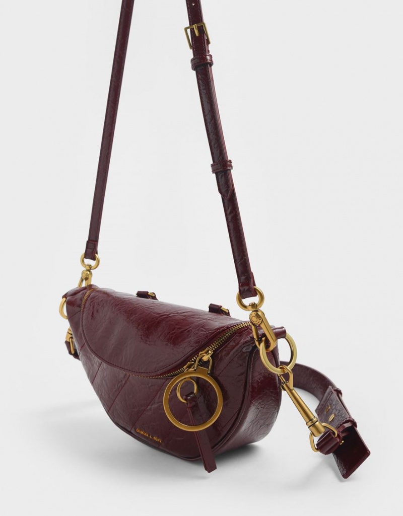 Geanta Crossbody Charles & Keith Philomena Wrinkled Effect Semi-Circle Visinii | 317EZSLIG