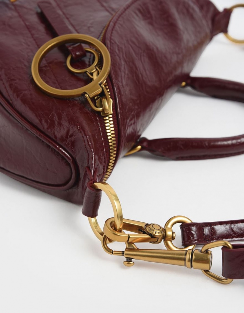 Geanta Crossbody Charles & Keith Philomena Wrinkled Effect Semi-Circle Visinii | 317EZSLIG