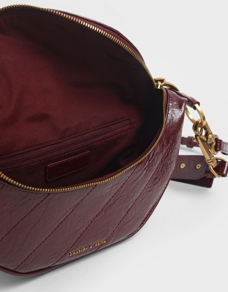 Geanta Crossbody Charles & Keith Philomena Wrinkled Effect Semi-Circle Visinii | 317EZSLIG