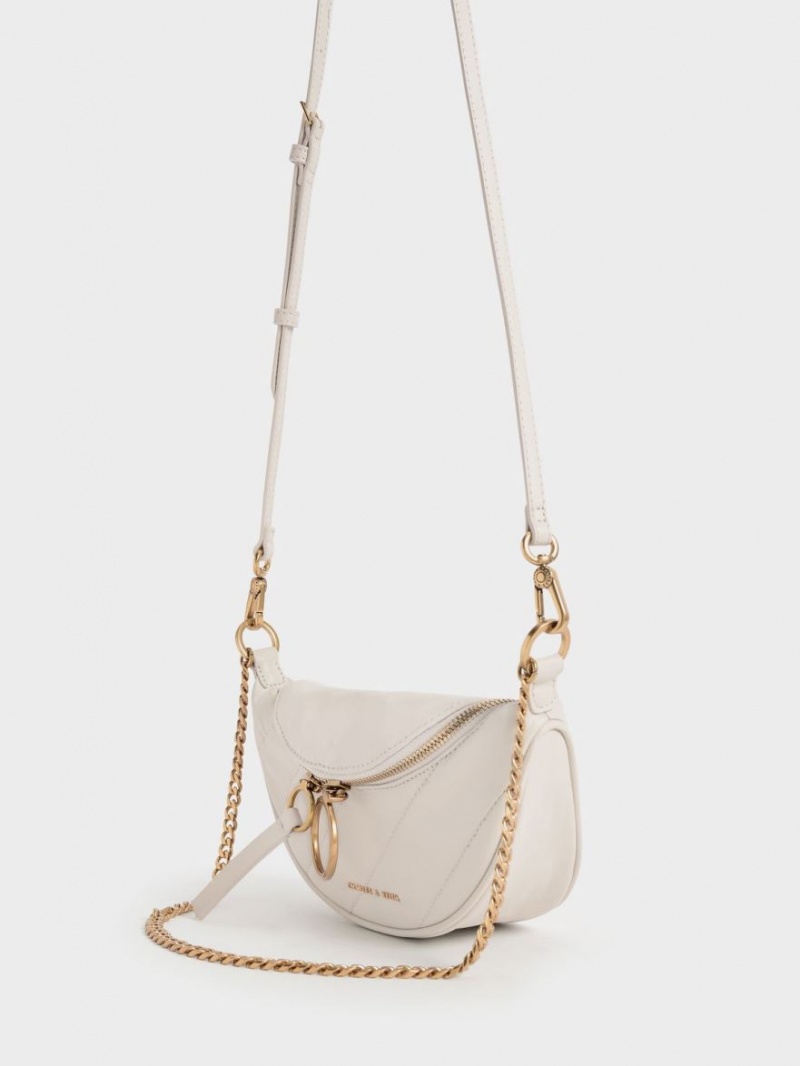 Geanta Crossbody Charles & Keith Philomena Wrinkled-Effect Half-Moon Albi | 864UKLBMV