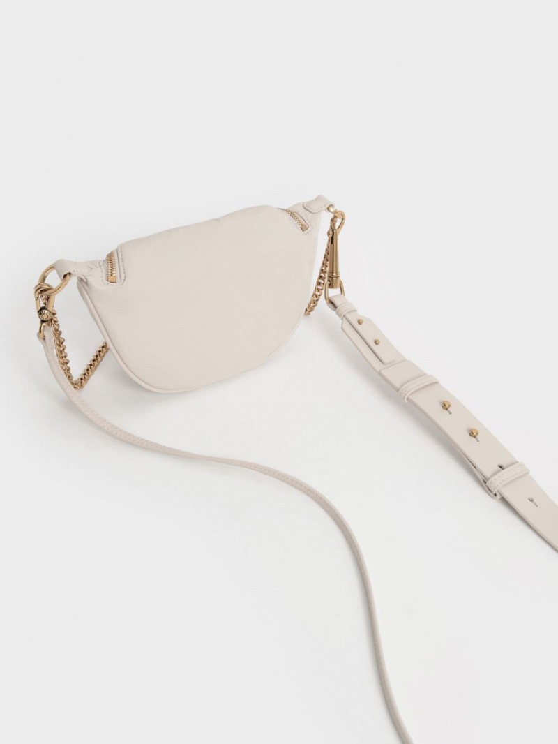 Geanta Crossbody Charles & Keith Philomena Wrinkled-Effect Half-Moon Albi | 864UKLBMV