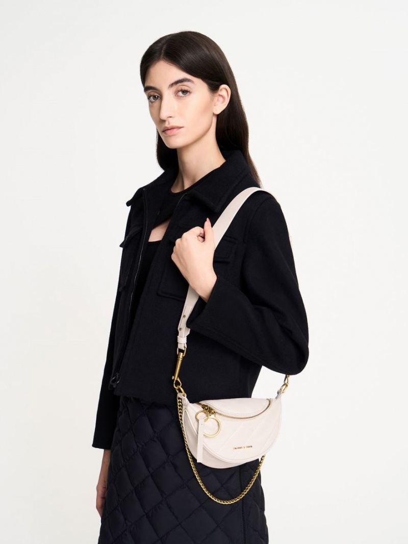 Geanta Crossbody Charles & Keith Philomena Wrinkled-Effect Half-Moon Albi | 864UKLBMV