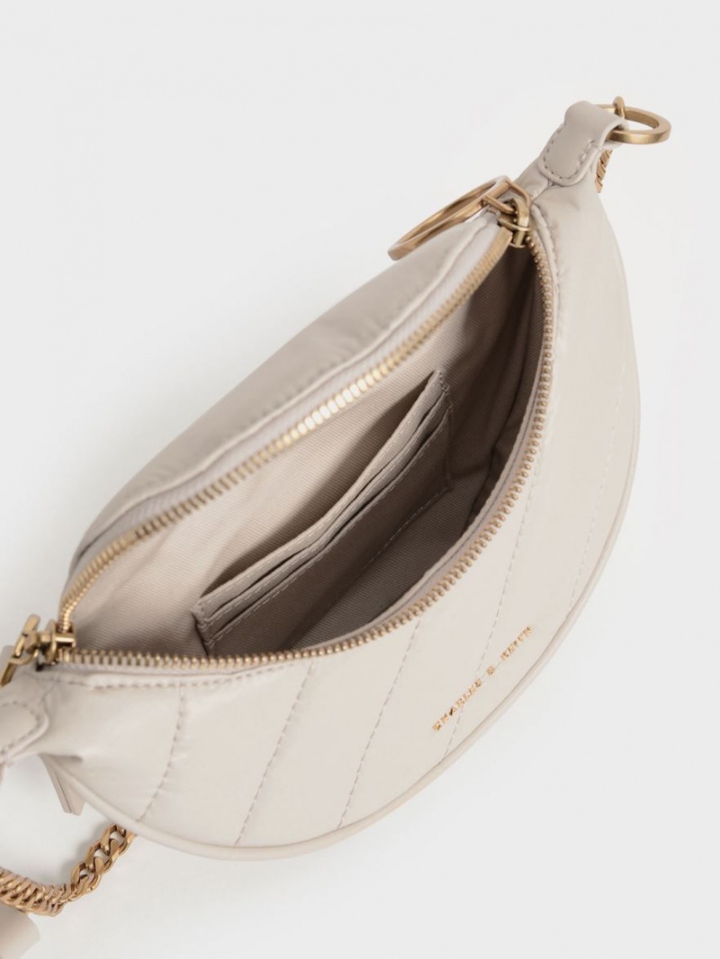 Geanta Crossbody Charles & Keith Philomena Wrinkled-Effect Half-Moon Albi | 864UKLBMV
