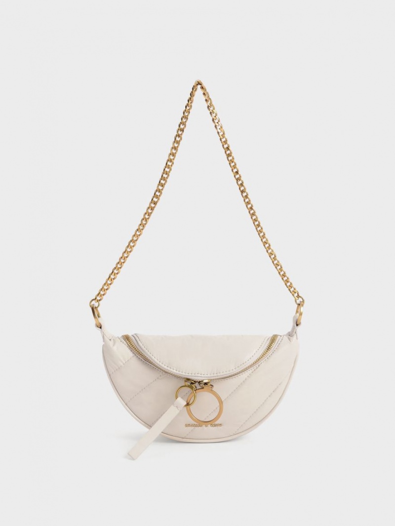Geanta Crossbody Charles & Keith Philomena Wrinkled-Effect Half-Moon Albi | 864UKLBMV
