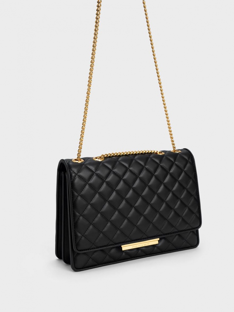 Geanta Crossbody Charles & Keith Push-Lock Matlasat Negrii | 490RLZQHV