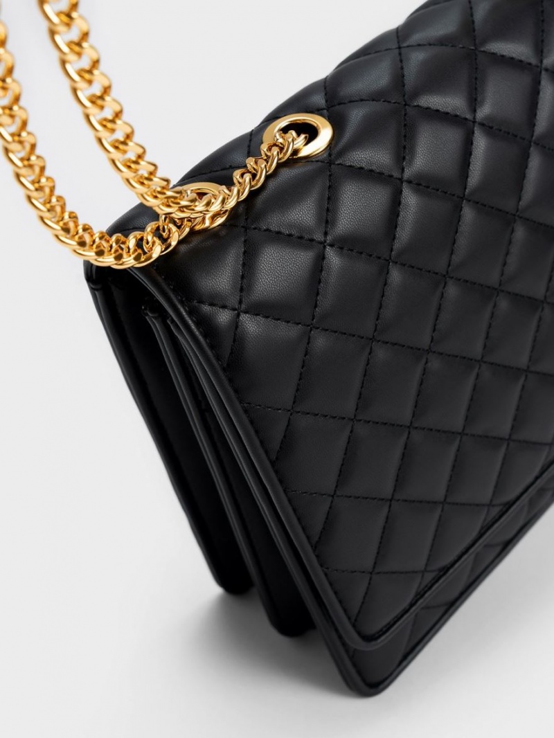 Geanta Crossbody Charles & Keith Push-Lock Matlasat Negrii | 490RLZQHV