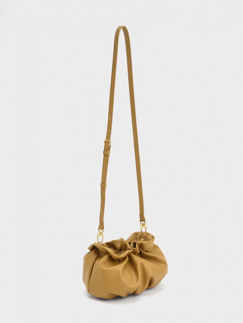 Geanta Crossbody Charles & Keith Ruched Bead-Embellished Muștar | 726XAWEKH