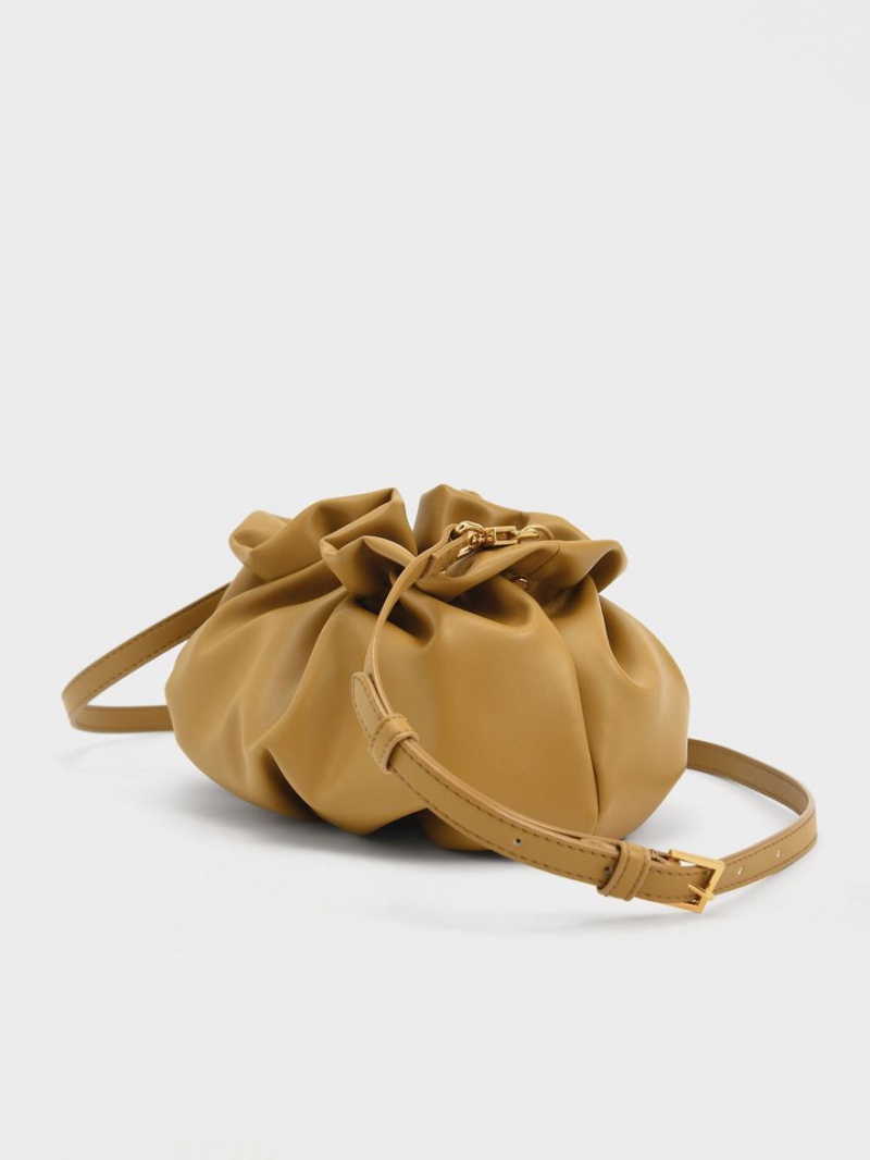 Geanta Crossbody Charles & Keith Ruched Bead-Embellished Muștar | 726XAWEKH
