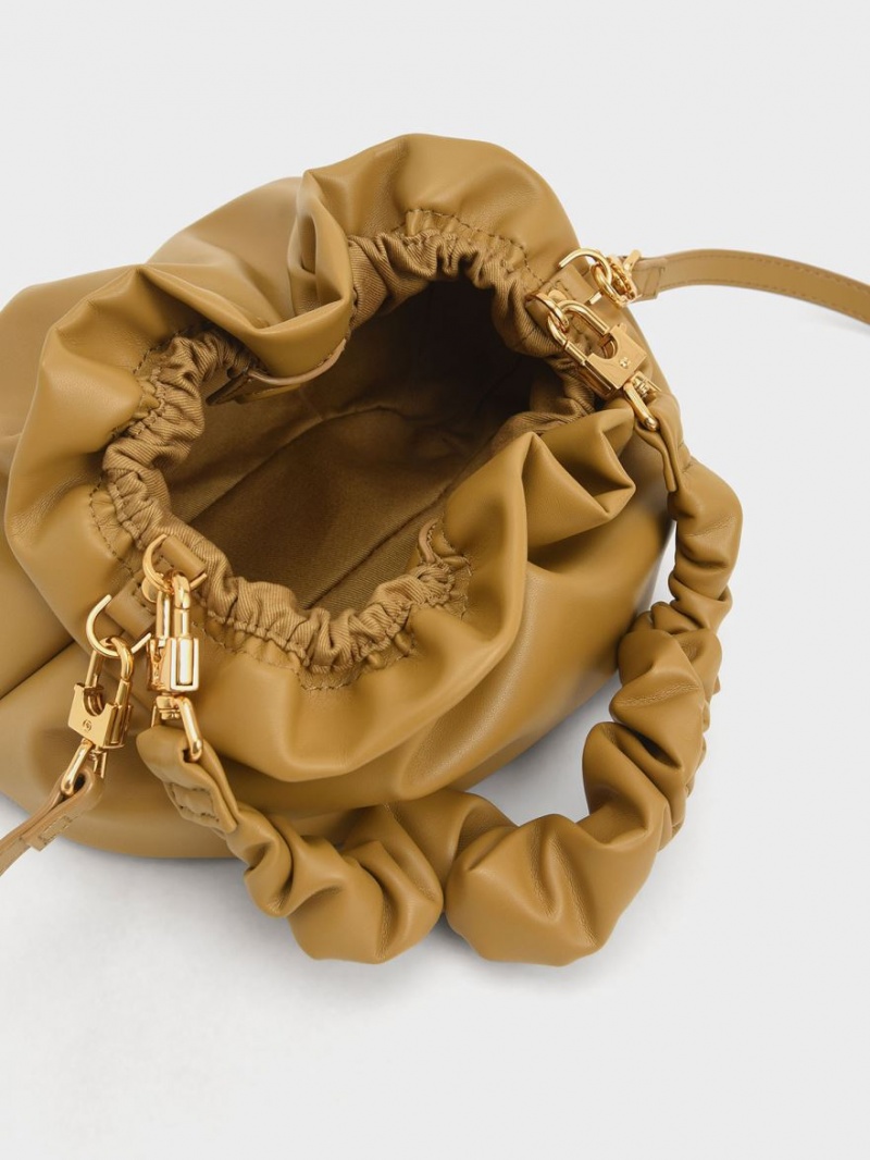 Geanta Crossbody Charles & Keith Ruched Bead-Embellished Muștar | 726XAWEKH