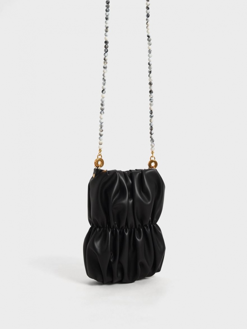Geanta Crossbody Charles & Keith Ruched Bead-Handle Negrii | 507JRVXHA