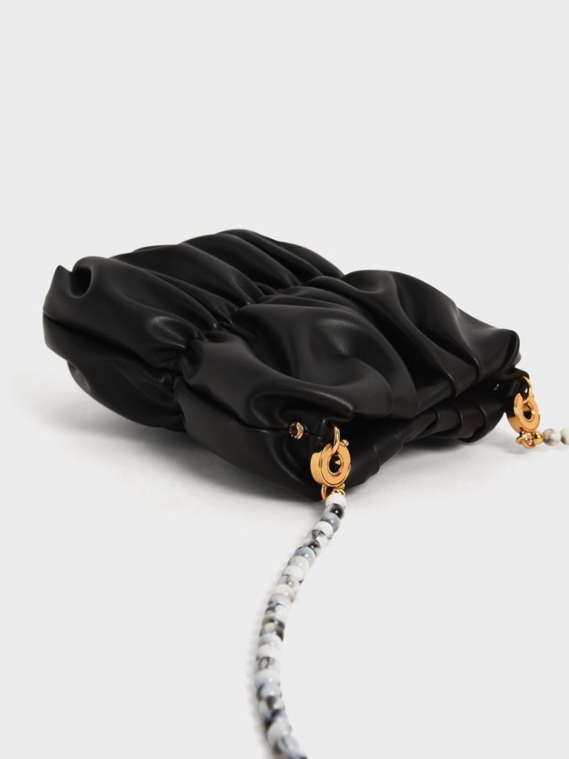 Geanta Crossbody Charles & Keith Ruched Bead-Handle Negrii | 507JRVXHA