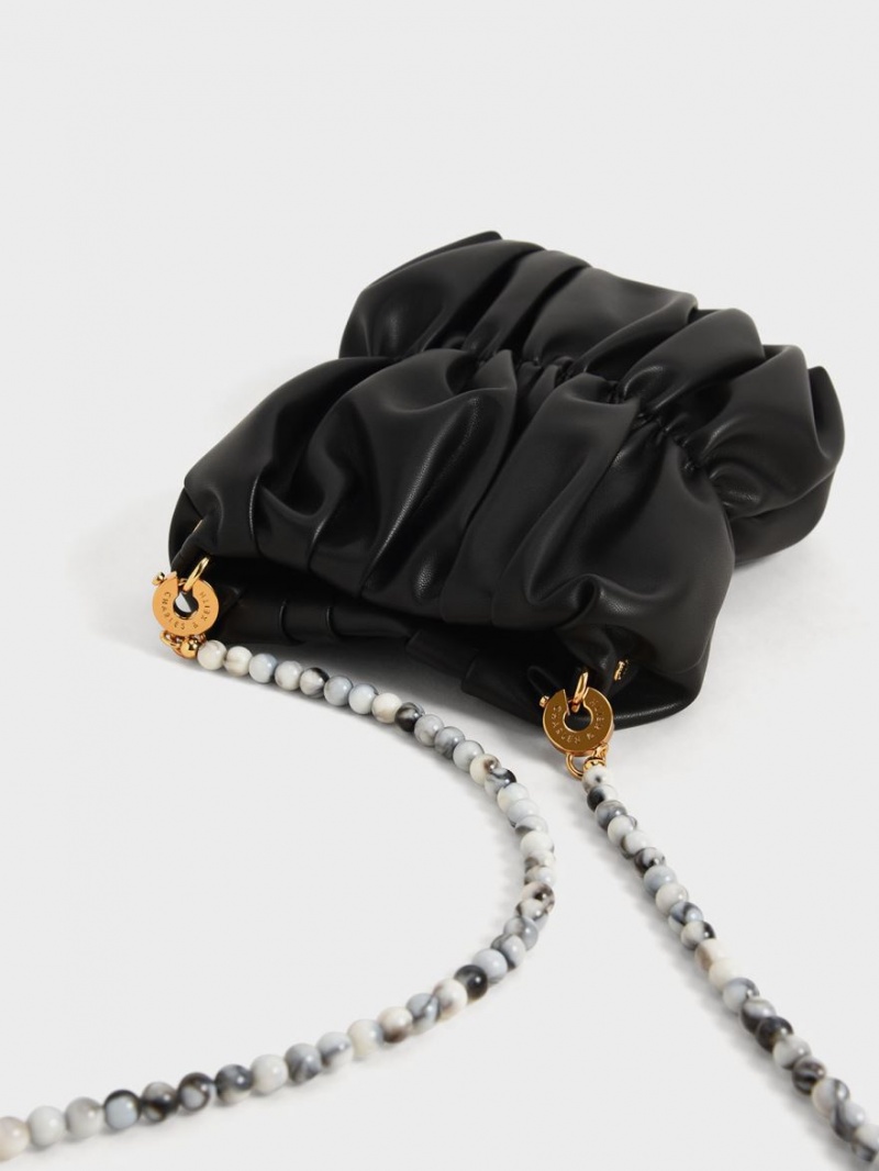Geanta Crossbody Charles & Keith Ruched Bead-Handle Negrii | 507JRVXHA