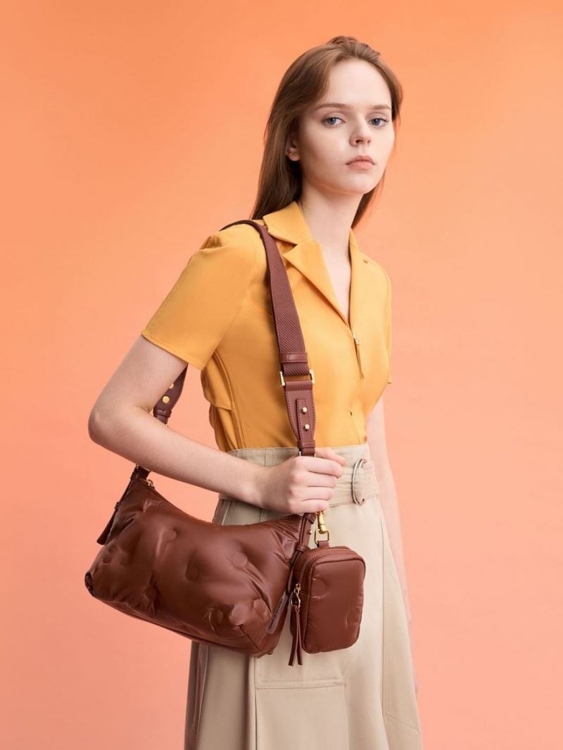 Geanta Crossbody Charles & Keith Sianna Nailon Ciocolata | 968WYJOHM