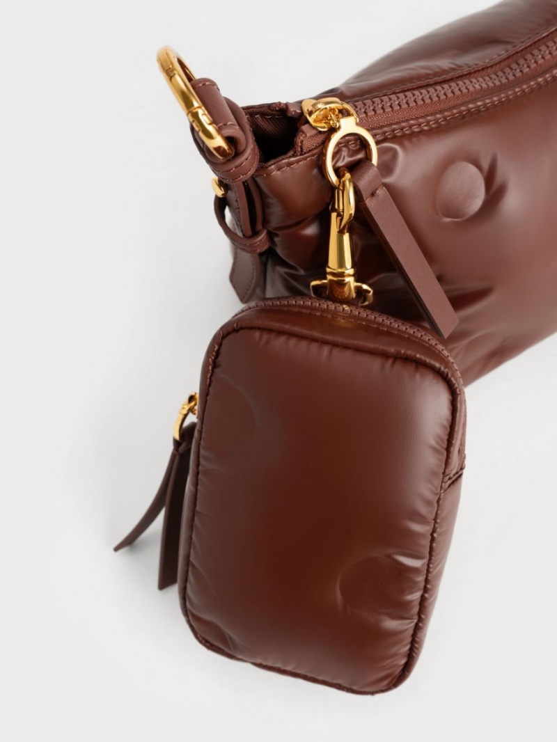 Geanta Crossbody Charles & Keith Sianna Nailon Ciocolata | 968WYJOHM