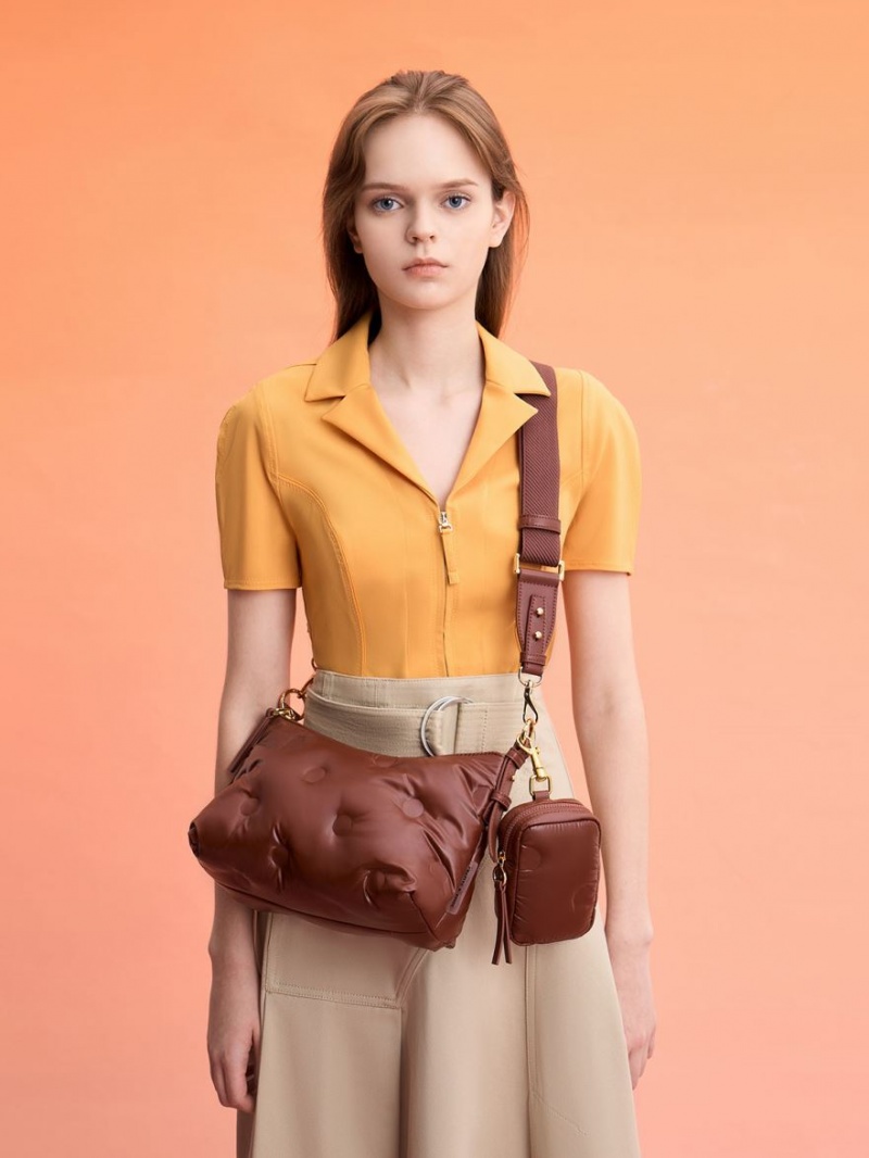 Geanta Crossbody Charles & Keith Sianna Nailon Ciocolata | 968WYJOHM