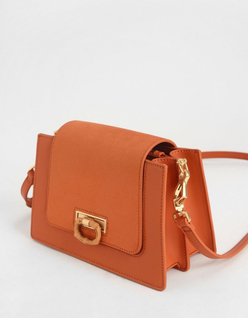 Geanta Crossbody Charles & Keith Textured Portocalii | 214TVXOWC