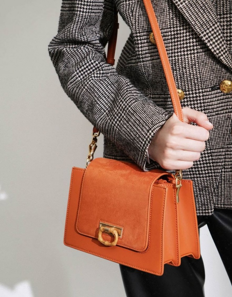 Geanta Crossbody Charles & Keith Textured Portocalii | 214TVXOWC
