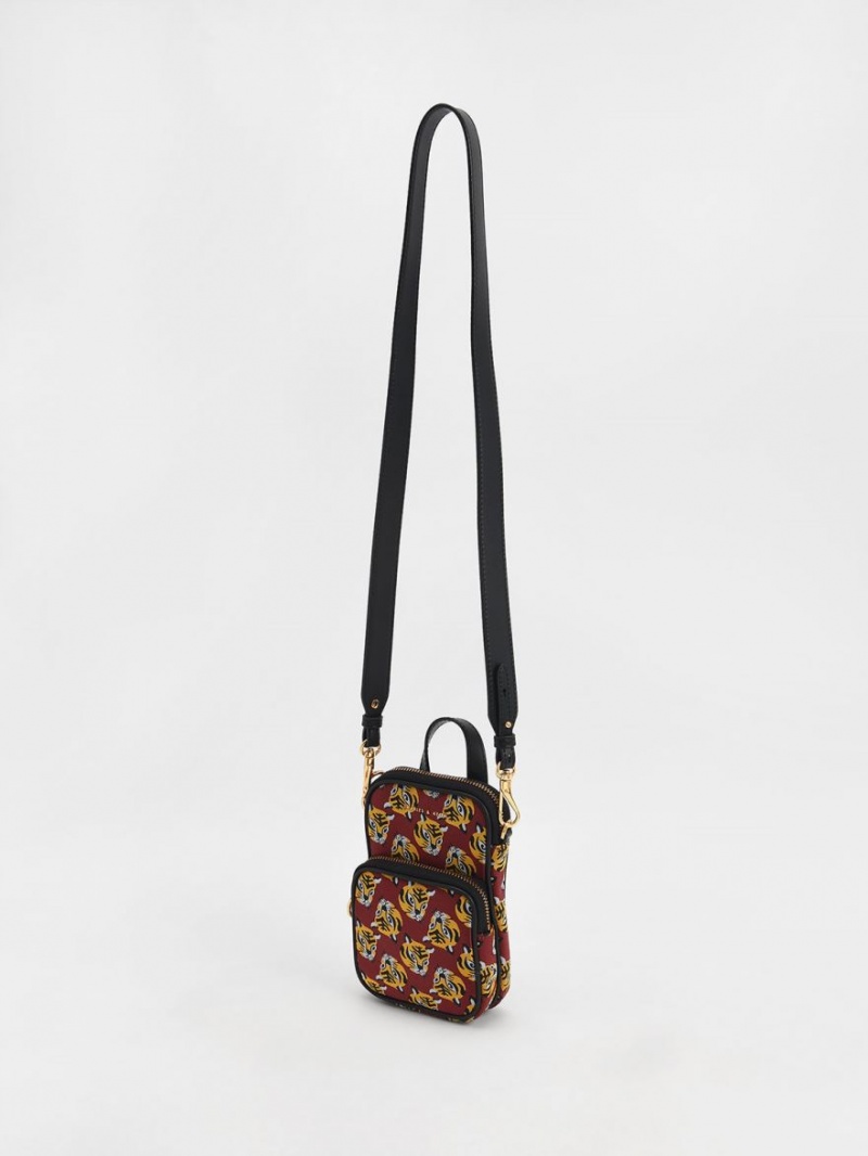 Geanta Crossbody Charles & Keith Tiger Print Jacquard Long Rosii | 916OLDCAP