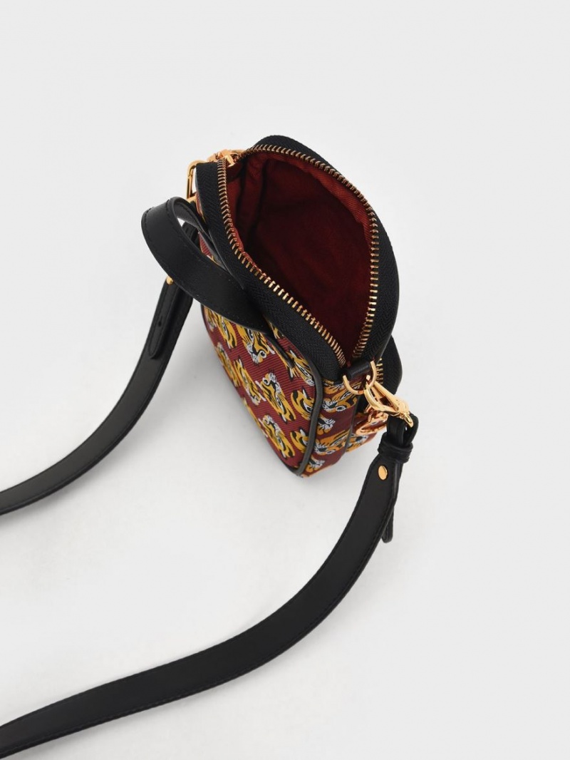 Geanta Crossbody Charles & Keith Tiger Print Jacquard Long Rosii | 916OLDCAP