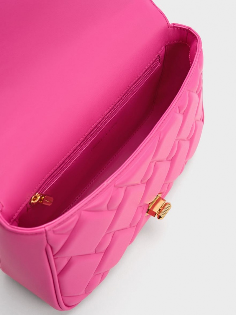 Geanta Crossbody Charles & Keith Tillie Matlasat Chain Fucsie | 609ZEHFIC