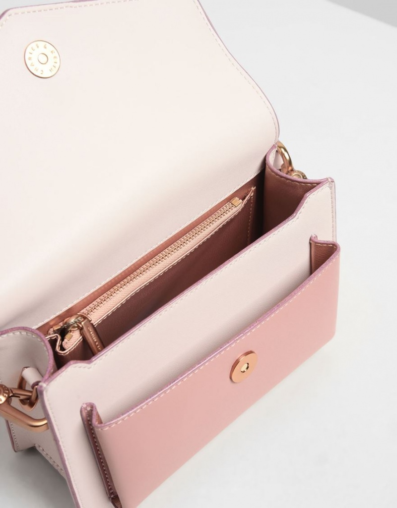 Geanta Crossbody Charles & Keith Zaina Envelope Roz Deschis | 546RMQKCZ