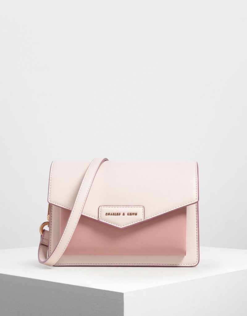Geanta Crossbody Charles & Keith Zaina Envelope Roz Deschis | 546RMQKCZ