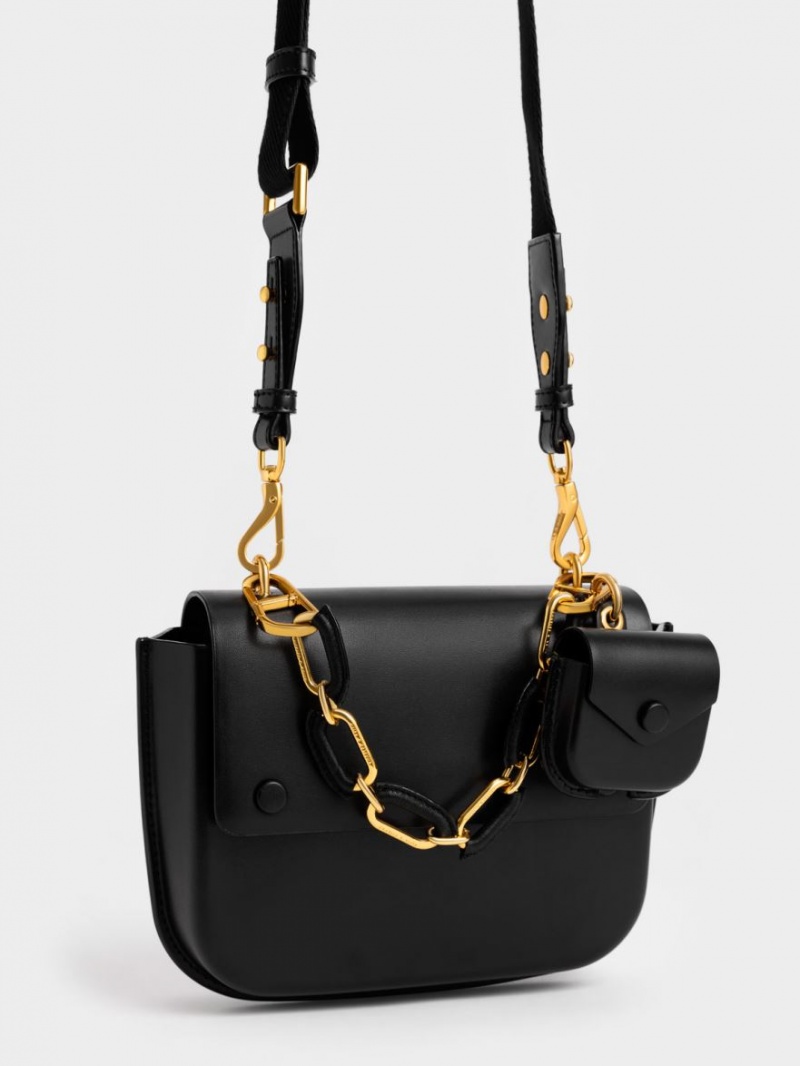 Geanta De Mana Charles & Keith Amber Chain Handle Push-Lock Negrii | 548FRSWBK