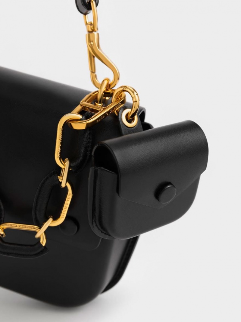 Geanta De Mana Charles & Keith Amber Chain Handle Push-Lock Negrii | 548FRSWBK